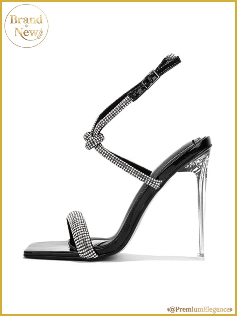 Rhinestone Stiletto Heel Sandals Square Open Toe Ankle Strap Sparkly High Heels